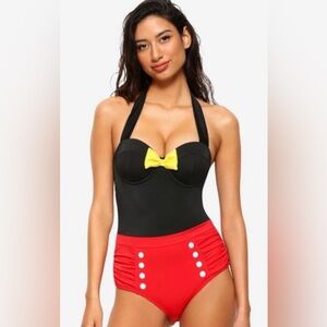 Black Halter Swimsuit with Yellow Bow